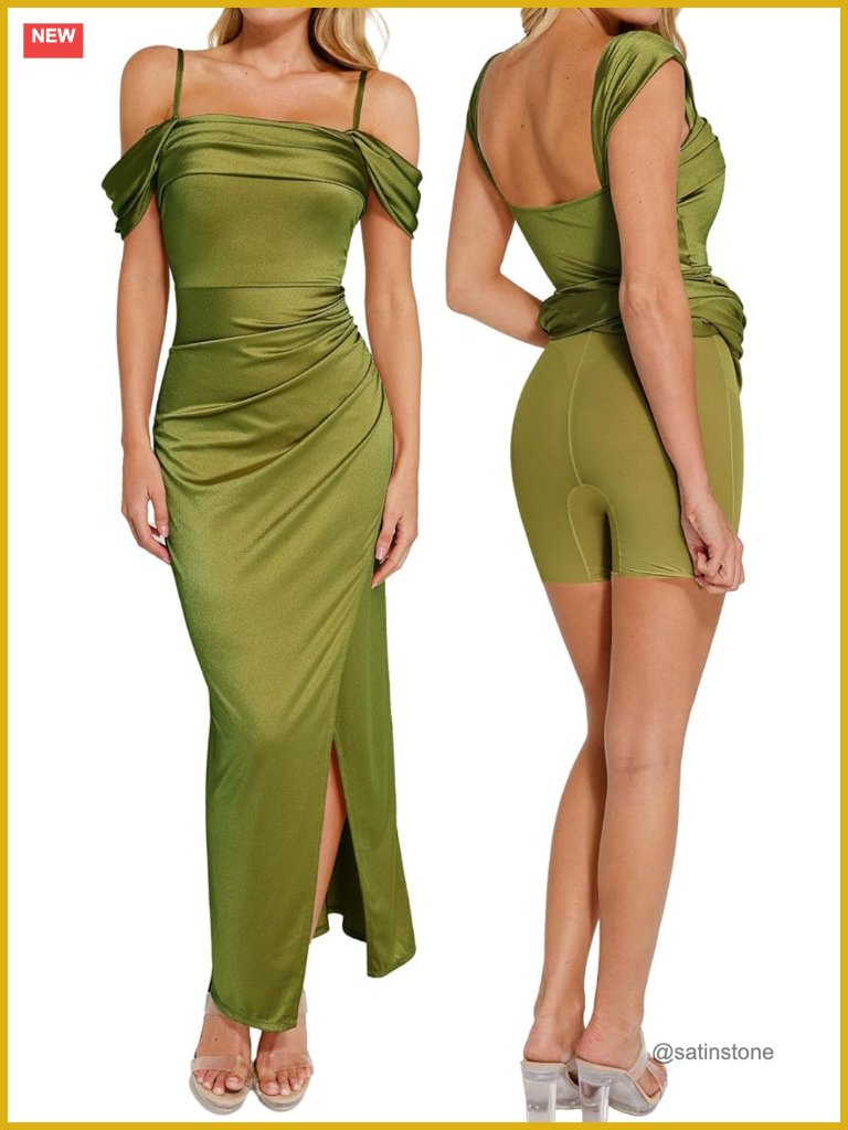 Off Shoulder Maxi Dress With Built-In Shapewear Multi-Way Convertible Ruched